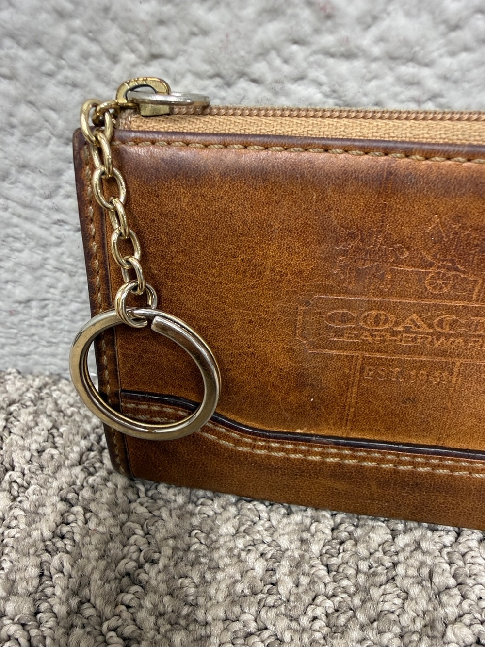 Coach Vintage Bleeker Tattersall Brown Leather Zip Card Case with Key Ring - Picture 2 of 12
